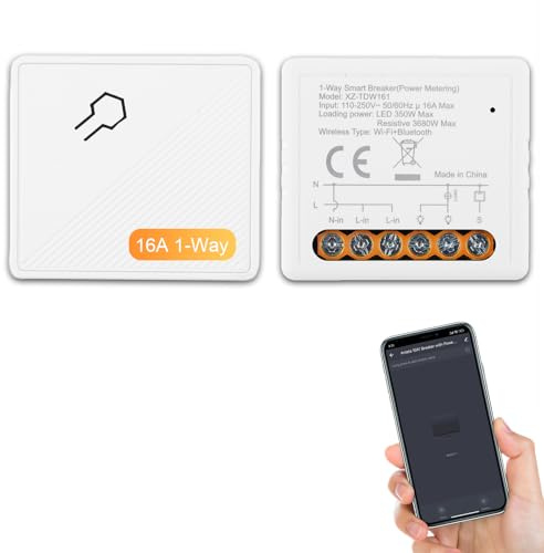 ANTELA Smart relä switch WLAN och Bluetooth 1 kanal 16A, kompatibel med Alexa Google Home, Smart Life-app, ingen hubb krävs, 2 st