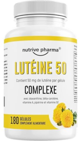 Luteina 50 mg con zeaxantina, beta carotene, vitamina A & B2, piperina | 180 capsule | Salute degli occhi e protezione della luce blu | Ingegneria genetica e senza glutine