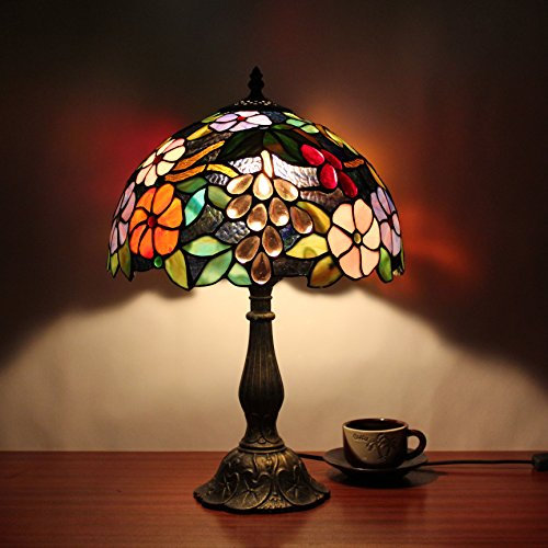 Faucet 12 inch Vintage Pastoral Gorgeous Flowers Stained Glass Tiffany Table lamp Bedroom lamp Bedside lamp water-tap
