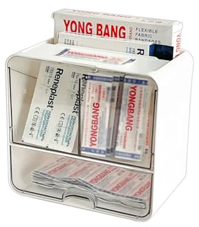 Nineween Bandages Storage Organizer for Wall, Plastic Medical Supplies Container for Home Medicine Cabinet, White Storage Box for Cotton Swabs, Elastic Bandage Wrap