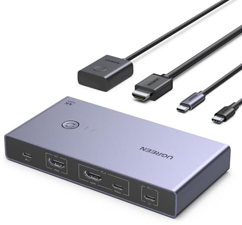 UGREEN KVM Switch [ USB C & HDMI Input ] Support 4K@60Hz, 4 Port USB KVM Switches for 2 Computers Share 1 Monitor and Keyboard/Mouse/Hard Drives/Printer, KVM Switcher for MacBook, Mac Mini, PC