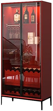 Modern Wood Buffet Cabinet with Wine Rack and LED Light Standing Kitchen Storage Rack for Liquor and Glassware Stackable Storage Drawers for Kitchen nization