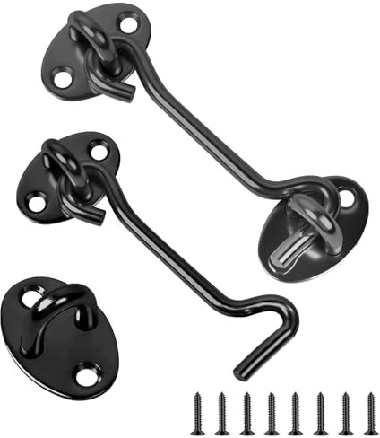 Flintronic Gancio Finestra, 2 Pezzi Gancio per Cabina, 4 Inch Gancio Chiusura Porta Gancio Finestra Chiavistello per Porta, per Finestra per Porta Scorrevole, Camera da Letto, Bagno- Nero