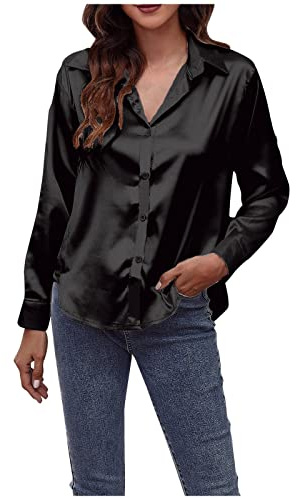 Bastwahl Satin Bluse Damen Elegant Langarm Oversize V-Ausschnitt Sexy - Causal Satinblusen Lässige Fahion Seidenbluse Oberteil Tops Langarmshirt Shirts Tunika Hemd