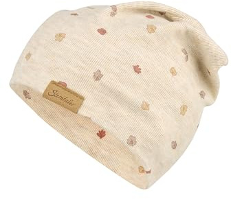 Sterntaler Beanie aus Mischgewebe Bedruckt mit kleinen Blättern - warme Unisex Mütze mit Zwei Tragevarianten - flexibel, warm und bequem - Natur, Größe 53
