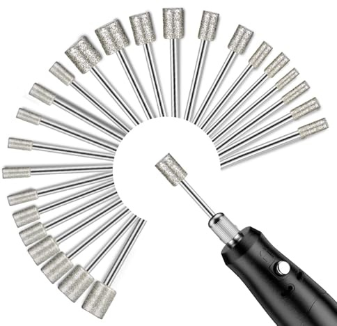 24 Stück Diamant Fräser Set, Kompatibel mit Dremel Diamant Frässtifte Schleifstifte mit 3mm Schaft Passform für Stein Glas Keramik Schnitzen, Polieren, Schleifen, Gravieren