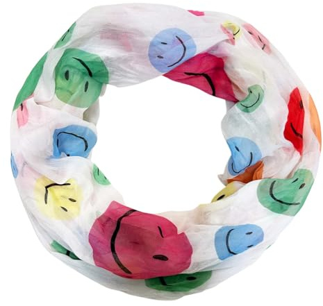 Jeamis smiley siden loop gradient vår rund halsduk unisex sommar höst lätt halsduk stola silke ansikte leende, Gröngul, 160 x 48 cm
