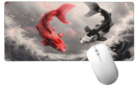 Tapis de Souris Japon Tapis de Souris XXL 800 x 400 mm, Grand sous Main Bureau Gaming avec Bords Surpiqués et Dos Antidérapant, Koï Mouse Pad Gamer pour Clavier et Souris, Cadeaux pour Hommes H-984