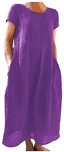 Generisch 2025 - Robe d'été pour femme - Confortable - Décontractée - Couleur unie - Manches courtes - Coton - Longue chemise - Robe longue pour femme, lilas, 3XL