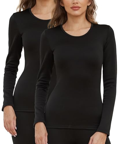 The Essentials Wardrobe 2PK Ladies TEW Long Sleeved Thermal Top - Black - 12-14