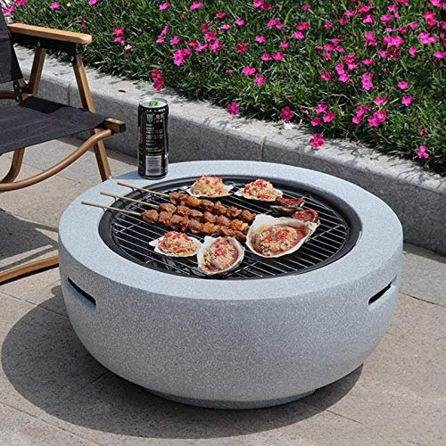 Brasero d'extérieur avec barbecue – 75 cm, base en pierre artificielle, parfaite pour terrasse et jardin, chauffage extérieur et solution de cuisson