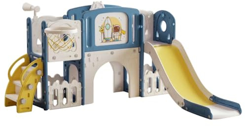 Scivolo Multifunzionale per Bambini con Canestro da Basket
