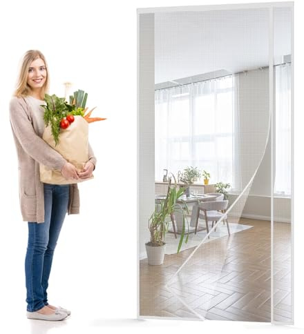 Cortina magnética para 100x220cm Blanco Cortina de puerta magnética Cortina antimoscas Antiinsectos Moscas Mosquitos para niños y mascotas