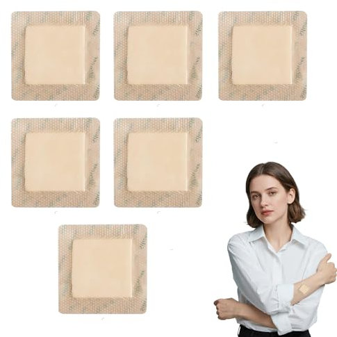 6 Pcs Silicone Foam Dressing 10 x 10 cm Highly Absorbent Waterproof Silicone Bandages Square Wound Dressing with Border Adhesive Waterproof Central Ultra Absorbent Foam