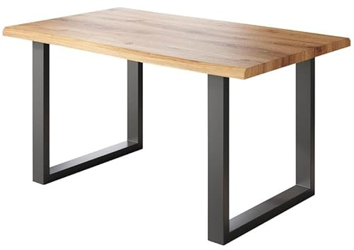 Loreno Esstisch - 200 cm x 100 cm – 4 cm MDF Tischplatte, Wildeiche-Optik – U-Gestell – Schwarz - Perfekt für Esszimmer und Küche