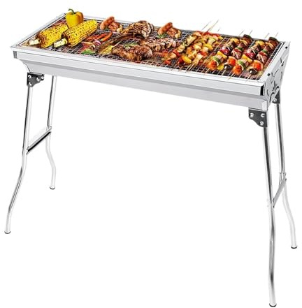 Parrilla de carbón plegable grande acero inoxidable, barbacoa portátil, ideal for cocinar al aire libre, acampar y hacer picnic