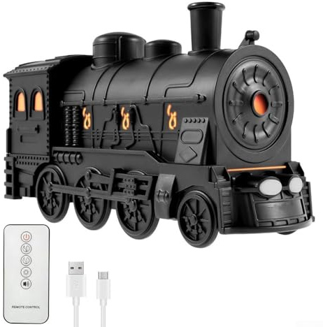 Steam Train Essential Oil Diffuser 300ml Humidifier With Remote Control and 7 Color Lights for Home Office Bedroom(Black)