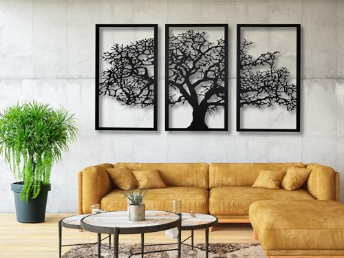 VAILLA Lebensbaum Bild Holz 3D – Wanddeko Wandbild Wohnzimmer Schlafzimmer | MDF Sperrholz, Lasergeschnitten, Lebensbaum Gold, Stammbaum, 5 Größen, Schwarz Silber, personalisierbar, Esszimmer Eingang