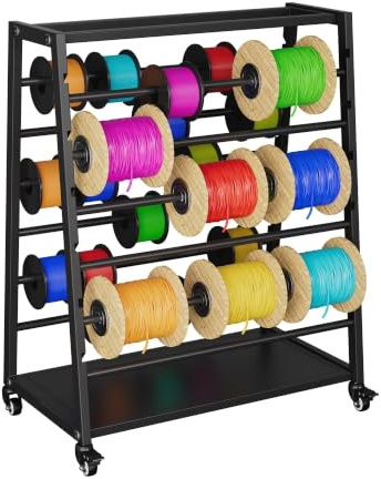 DFENG Wire Spool Rack with Wheel,8 Rods Ribbon Rack | with Locking Wheels Cable Storage Holder Wire Cable Dispenser Adjustable Spool Rods for Electrical Industrial Retail Use 400l