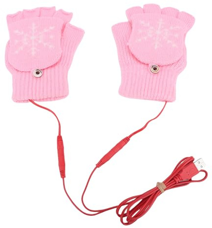 Greensen Chauffants USB, Chauffemains d'hiver pour Travail sur Ordinateur avec Design à Doigts Découverts, Tissu en Douce, Température de Chauffage 40-50℃, Taille Unique (Rose)