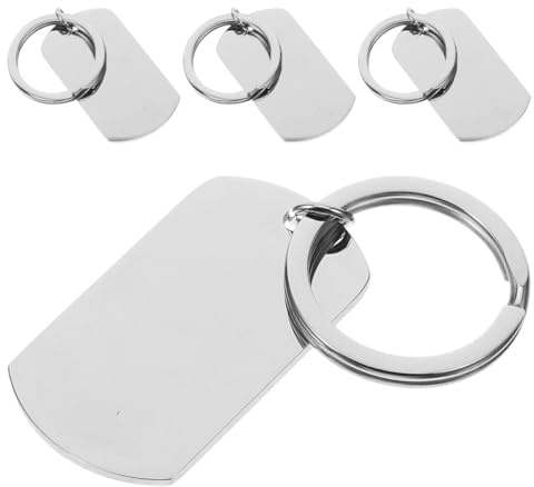 MINAOLULUS 4 Stück Edelstahl Hundemarken Schlüsselanhänger Rohlinge zum Gravieren Rechteckige Metall Schlüsselringe Langlebig Glänzend Selbstgemacht Schmuckzubehör für Basteln