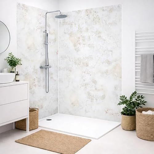 99 Déco Panneaux Muraux de Douche PVC 3mm, Marron, 90x220 cm et 120x220 cm, avec Profilés Blancs, Fixation par Collage
