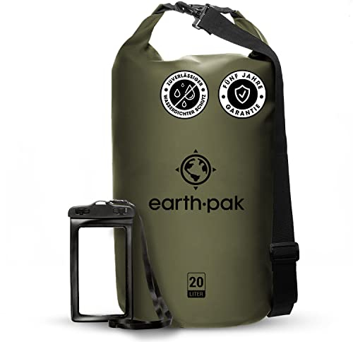 Earth Pak -Waterproof Dry Bag - Roll Top Dry Sack Keeps Gear Dry for Boating, Hiking, Camping and Fishing with Waterproof Phone Case (Green, 10L)
