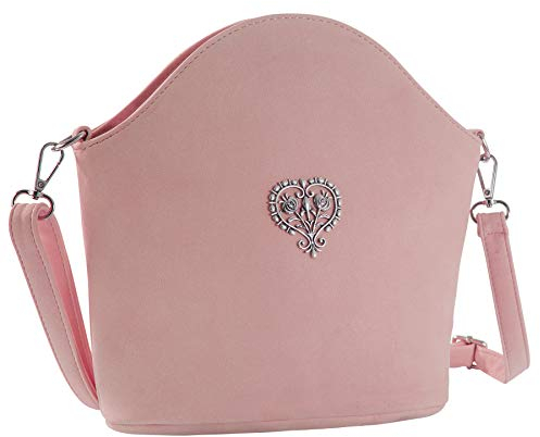 dressforfun 900649 Damen Trachten Handtasche Blütenherz, Schicke Trachtenhandtasche in Wildlederoptik (Rosa | Nr. 303255)