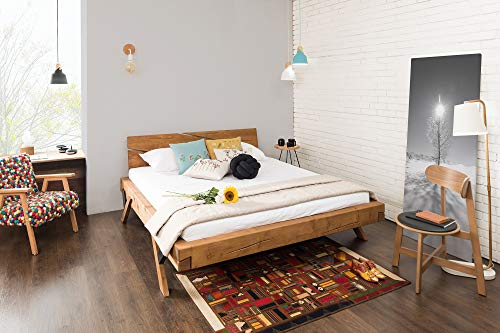 SalesFever Balkenbett SARAH | 160 x 200 cm | massives Holzbett aus Fichte | natürliche Maserung | geölte Oberfläche | geneigtes Kopfteil | Gestell mit Y-Beinen | FSC® 100%