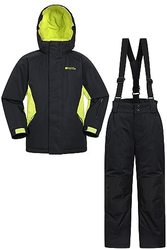 Mountain Warehouse Kinder-Ski-Set aus unisex Winterjacke und Hose - Zweiteiler für Schnee, Winterset/Regen-Set für Jungen und Mädchen, Regen-Ganzkörperanzug Schwarz (01) 116