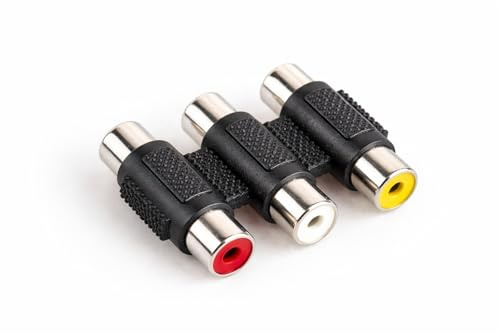 REPLAX 3 Way AV RCA Joiner / Female to Female / Audio Video Coupler Extension Adapter Connector, Red,Yellow,White