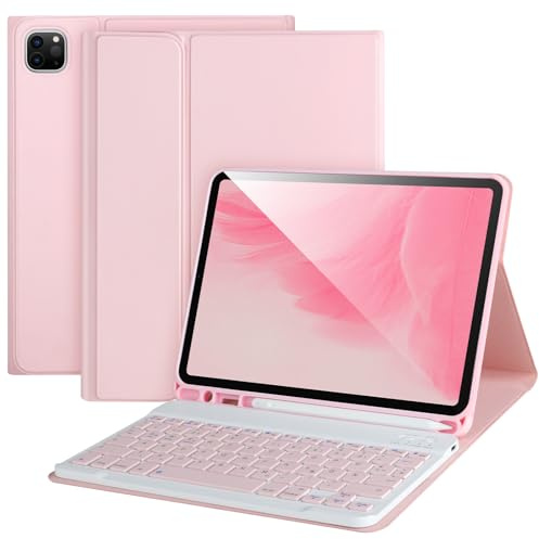 APHBZGE Funda con teclado para iPad Air 11 2024 M2, iPad Pro de 11 pulgadas 4./3./2./1ª generación (2021/2020/2018), teclado Bluetooth extraíble con soporte para bolígrafo, rosa