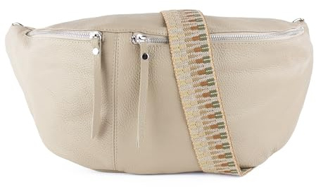 lePelou große Leder Bauchtasche für Damen mit Wechselgurt, Festival Tasche, Frauen Bauchtasche mit breitem Schultergurt, große Umhängetasche, XXL Crossbody Tasche, Geschenk für Damen (Beige 3)
