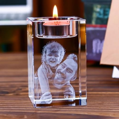Candélabre En Cristal Gravé Avec Photo Personnalisée,Personnalisable 3D Bougeoir En Cristal Supports Pour Bougies Chauffe-plat, Décoration De Bougeoir En Cristal Pour Famille,anniversaire (5x5x8cm)