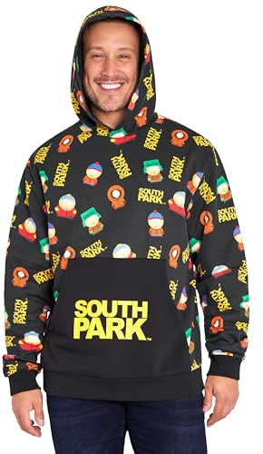 South Park Hoodie for Men, Warm Hooded Sweatshirt, Long Sleeve Sweater, Casual Pullover, Kyle Kenny Funny Gifts for Men (Black/Multi, L)