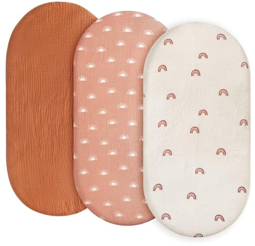 Lot de 3 draps-housses, protège-matelas, pour parc, 100 % mousseline de coton, doux, pour poussette, excellents comme cadeau de naissance, motif arc-en-ciel