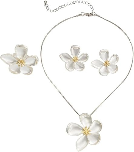 FDEETY 3Stück Schmuck Set Blumen Schmuckset 14K Vergoldetes Halskette Ring Ohrringe Schmuck Set Blumen Anhänger Silberschmuckset Geburtstag Valentinstag Geschenke für Frauen Mädchen