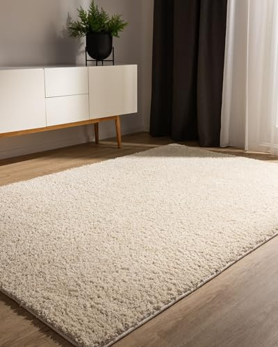 benuta Basic Tappeto salotto a pelo alto Sohari - Crema 120x170 cm - Minimalista - Morbido lavabile - Camera letto, corridoio, sala pranzo, soggiorno - Pavimento riscaldato