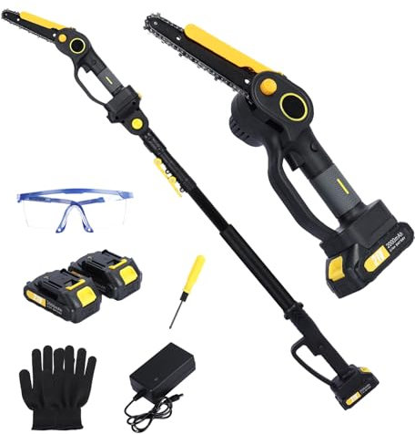 joukares Cordless Pole Saw and Mini Chainsaw, 2-in-1 Pole 6 Inch Chainsaw, Brushless Electric Pole Saw Battery Powered, 4.9-7.5ft Adjustable Tree Trimmer with 2 Battery Black