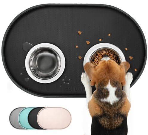 Conlun Napfunterlage Hund,1,2cm Hohe Ränder Futtermatte Katzen zur Vermeidung von Verschüttungen,BPA-Freie Silikonmatte mit Rand Gummi-Hundenapf Unterlage für Futter-und Wassernäpfe(Schwarz,60x40cm)