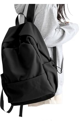 HYC00 School Backpack Secondary for Girls Teenagers, Cute School Bags for Girls Boys, Lightweight Water-Resistant Laptop Rucksack Backpack Womens, Casual Travel Daypacks for College Work, Black
