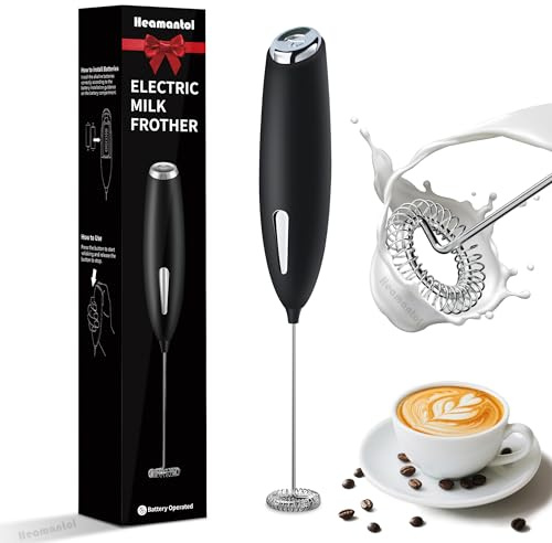 Hemantol Electric Milk Blender, 10000 R/Min, Handheld, Easy To Store Portable, cordless,One Touch, Removable Stainless Steel Blender, Lattes, Coffee, Mixing Drink, Batteries Not Included (Black)