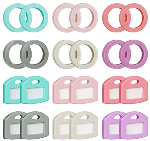 Uniclife 24 Pcs Key Covers Caps and Key Caps Tags Set, Key Identifiers with Labels, Soft Stretchy Key Covers for House Key, Key Head Protectors (Not for Odd-Shaped Keys), 6 Colors