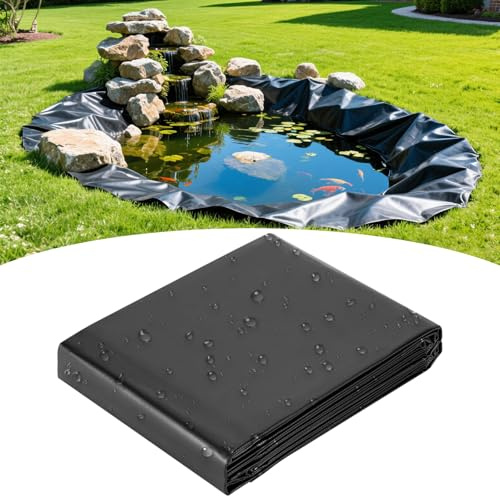qodxcrfv Teichfolie 4x12m Teichfolien, Schwarz HDPE Teichfolien Schwerlast, Flexibel Gartenteiche Dichtungsfolie Teichmembran Folie für Fischteiche, Brunnen, Wassergarten und Wasserfall