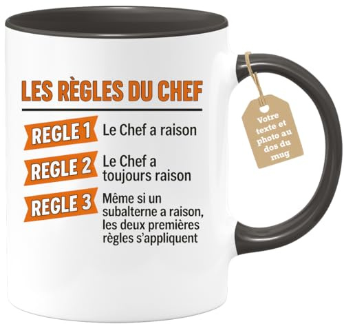 quotedazur Café-Croissant - Mug Personnalisé Chef Equipe Manager Directeur - Tasse Cadeau Noël Secret Santa Bureau - Règle Le Chef A Toujours Raison - Noir/Céramique