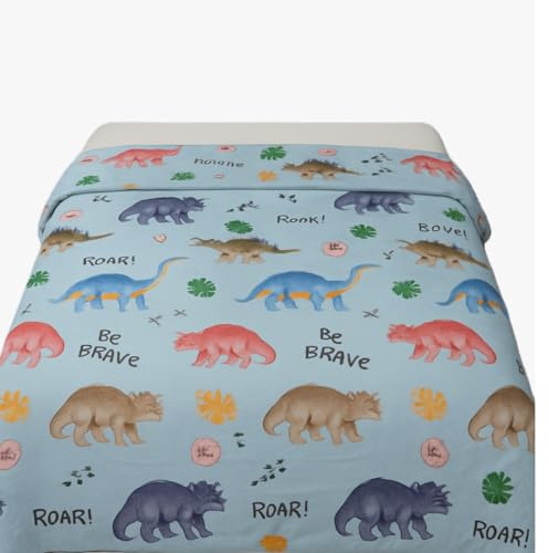 Funda Nórdica Infantil Dinosaurios, Cama 90cm y Cama 105cm, 2 Piezas, Azul, 144 Hilos, 50% Algodón 50% Poliester (Cama 90cm (150x220cm))