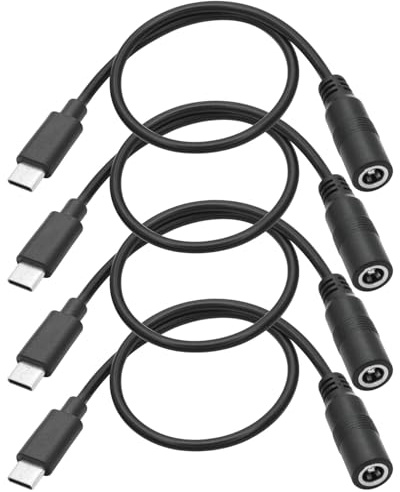 DC 5.5x2.5mm Female to USB Type C Male Power Extension 5V 3A 1FT, 4-Pack | for LED Lamp, Mini Fan, Router & Other USB C Equipment