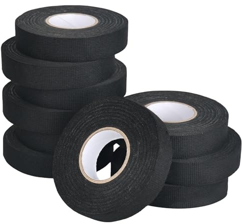 YHNDECO 10 Stück KFZ Gewebeband, 19mm*15m Kabelbaum Klebeband | Auto Kabelbaum Filzband, Panzerklebeband Kabelbäume Elektriker Band, Isolierband, Textilklebeband für Kfz Motorrad
