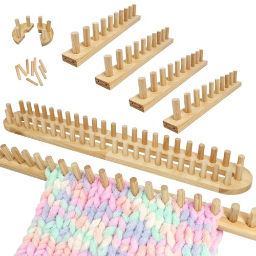 Garqitwan 63 Chunky Knitting Blanket Loom, 6PCS Thick Wooden Blanket Loom for Chunky Yarn, Chunky Blankets Loomss Adjustable Size Crochet Frame, Hand Knitting Tools for Thick Yarn Beginner Friendly