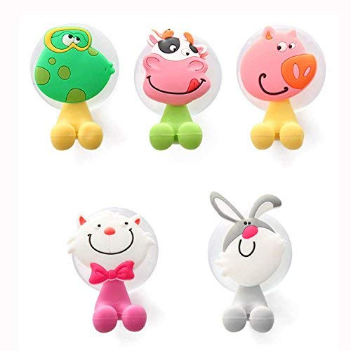 Gearmax® 5 Stück Zahnbürstenhalter Kinder Cartoon Tiere Sauger Haken Wand Tiere Cartoon Halter mit Saugnapf für Zahnbürsten Halterung Wandhalterung